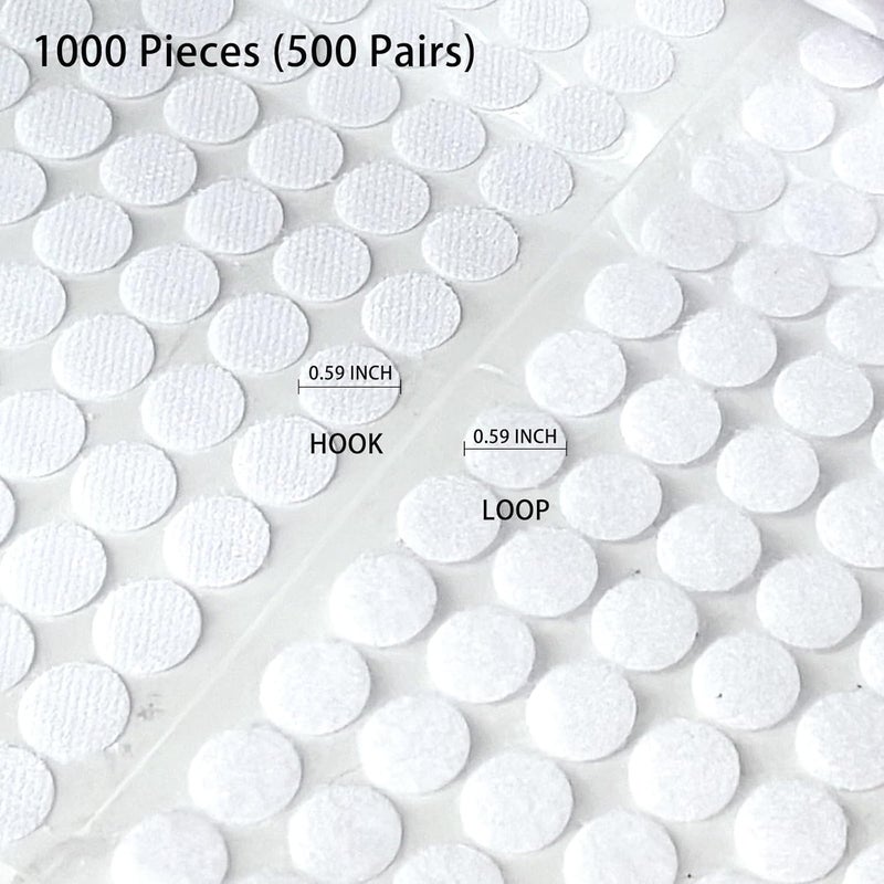 yrrBgo 1000 Pcs(500 Pairs) 0.59inch Diameter Strong Sticky Round Nylon Dots, Hook and Loop Circle Dots with Adhesive, for Arts and Crafts Classroom Decor, Office, Home Organization - Image 2